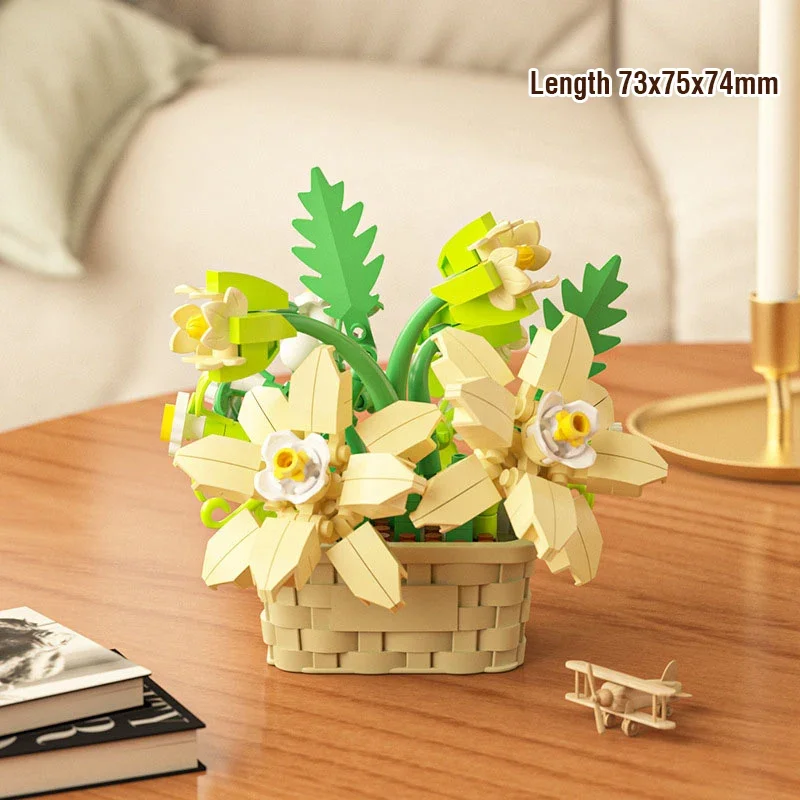 DIY MOC Potted Rose Sunflower Plants Building Blocks Set