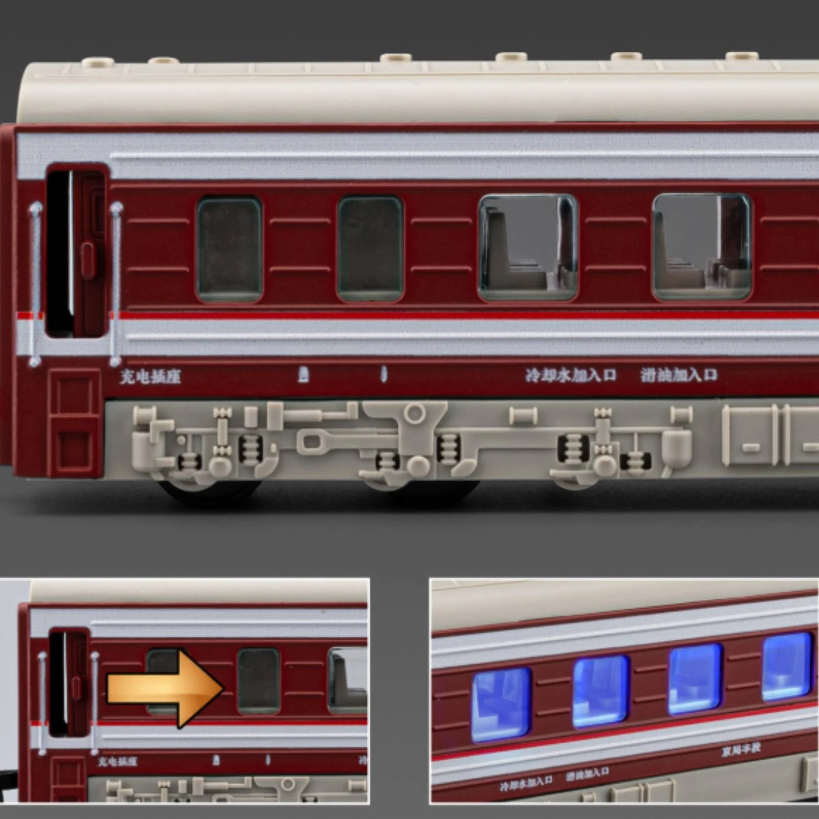 

3 Pieces Moving Railway Locomotive Set Working Lights Alloy Train Model Electric Toy Train Printed Side Panels