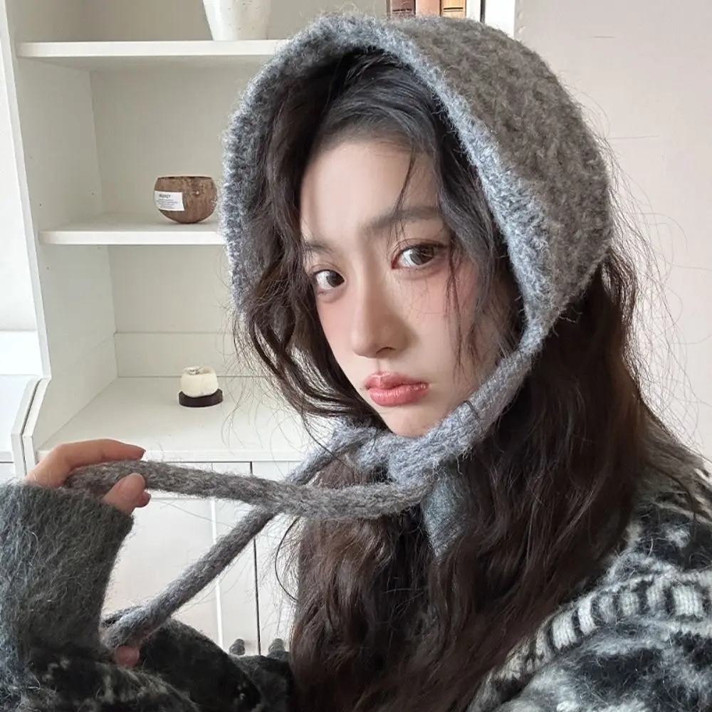 Personality Thickening Wool Strappy Ear Muff Windproof Keep Warm Knitted Earmuffs Handmade Solid Color Earlap Warmer Girls