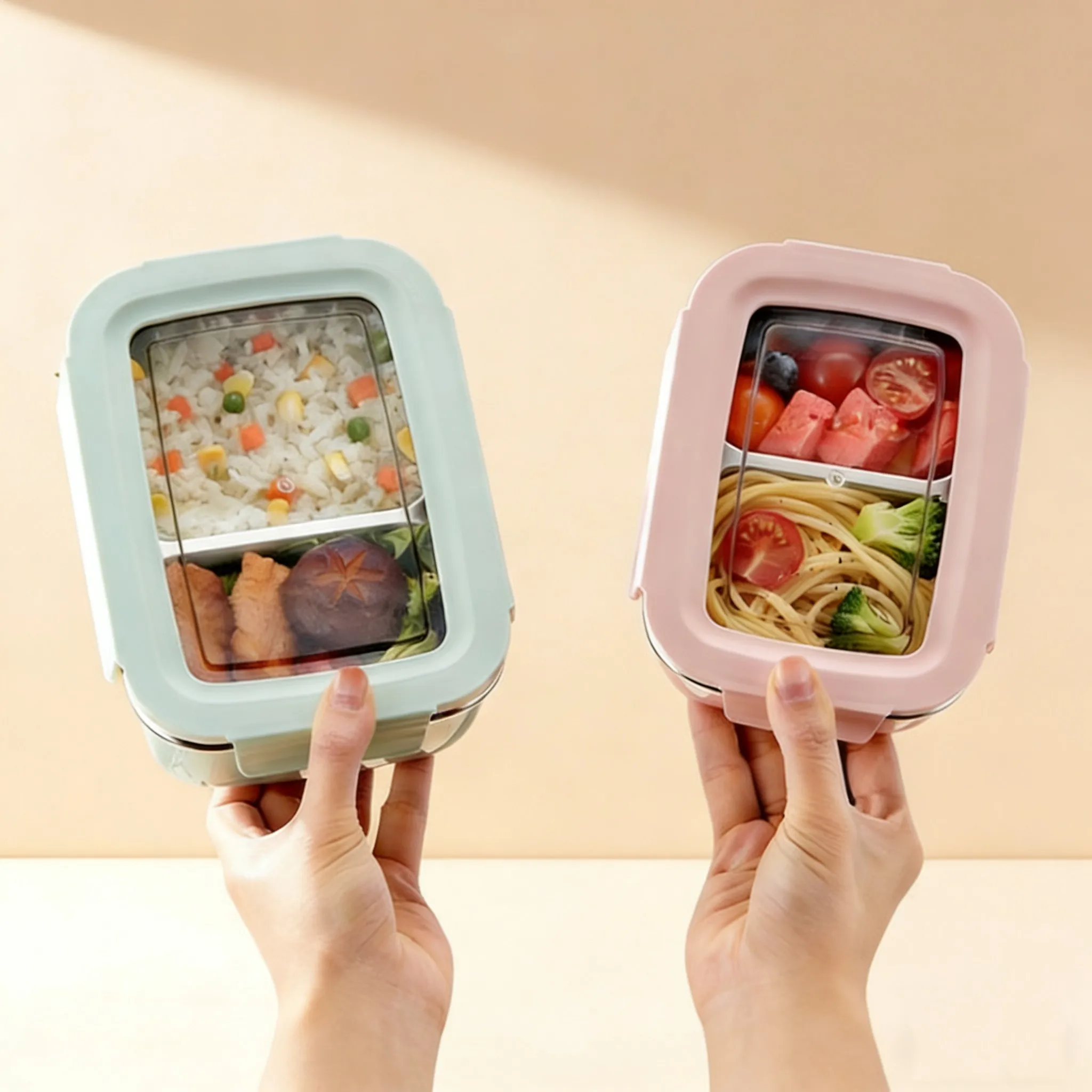 1/2 Grids Portable Lunch Box Sealed Leak-proof 304 Stainless Steel Food Container For Kids Students Microwave Safe Bento Box