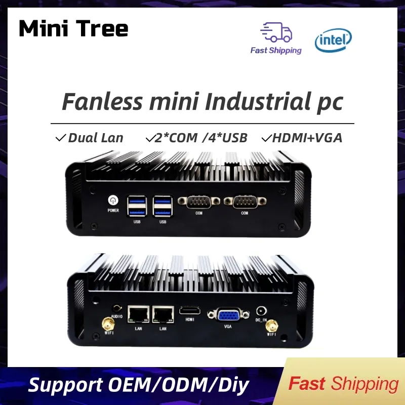 Celeron J6412 Industrial grade Fanless Mini PC for business Triple display outputs Intel N100 Compact Mini Computer box dual Lan