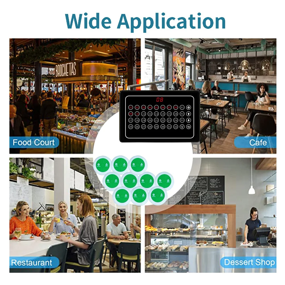 32 Number Table Call System Wireless Restaurant Waiter Service Calling Pager Buttons with Call Cancel Key