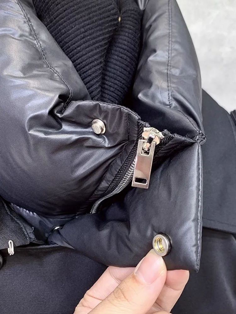 High Quality Winter New Mens Spliced Belted Long White Duck Down Jacket Stand Collar Thick Warm Overcoat Vintage Loose Fit Coat
