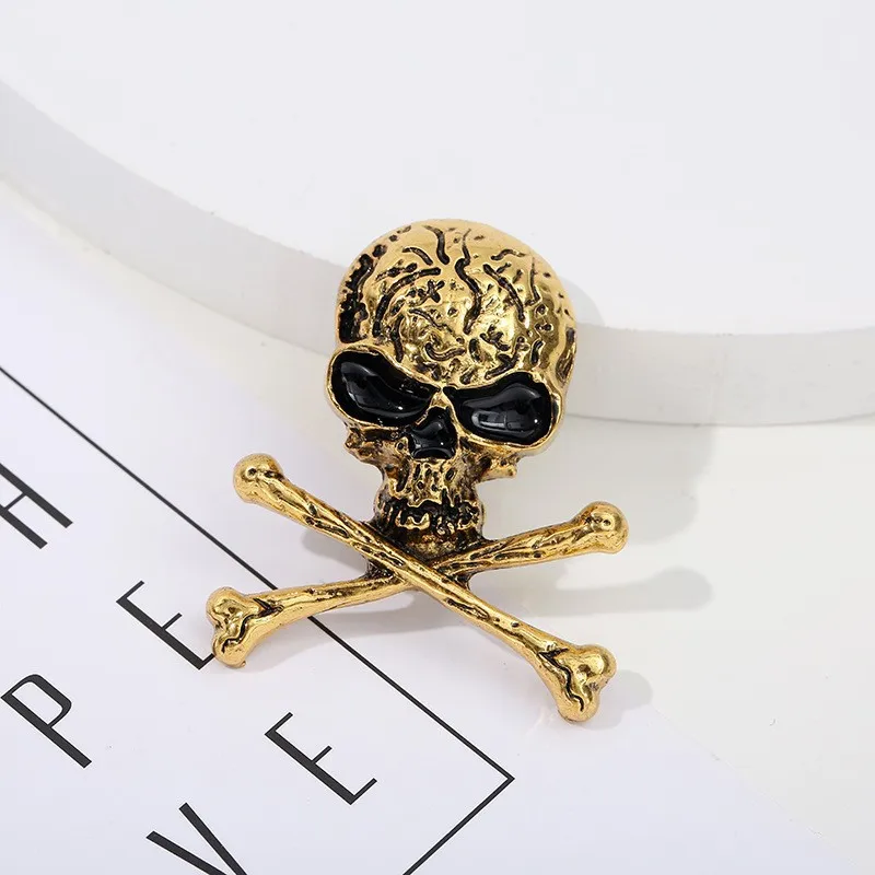 Halloween Schädel Cosplay Pins Gekreuzte Knochen Künstliche Edelstein Skelett Flügel 3D Kostüm Hut Pins Party Punk Gothic Metall Broschen – Detail 10