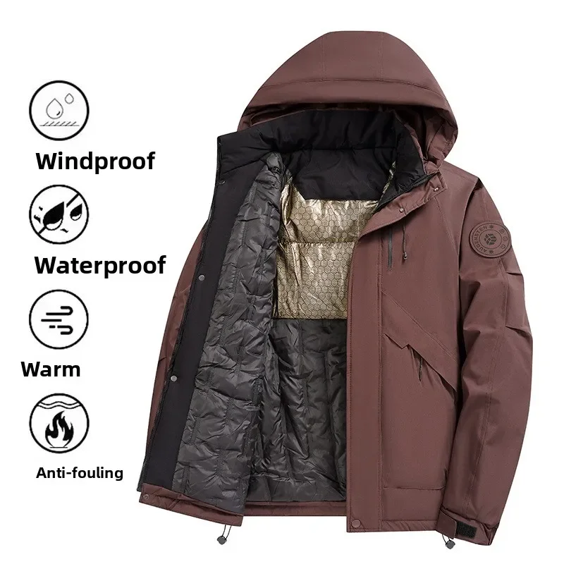 2026 Winter New Men's Outdoor Graphene Trendy Hooded Cotton Jacket Coat Polyester Fiber Inner Material Zipper Closure Thickened
