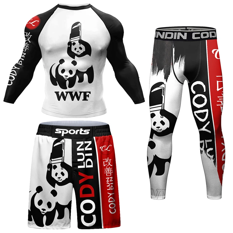 Jiu Jitsu t-shirt MMA z Rashguard zestaw męskich bokserskich brazylijskich Grappling Bjj wysypka Guard sportowy kombinezon spodenki Muay Thai Boxeo