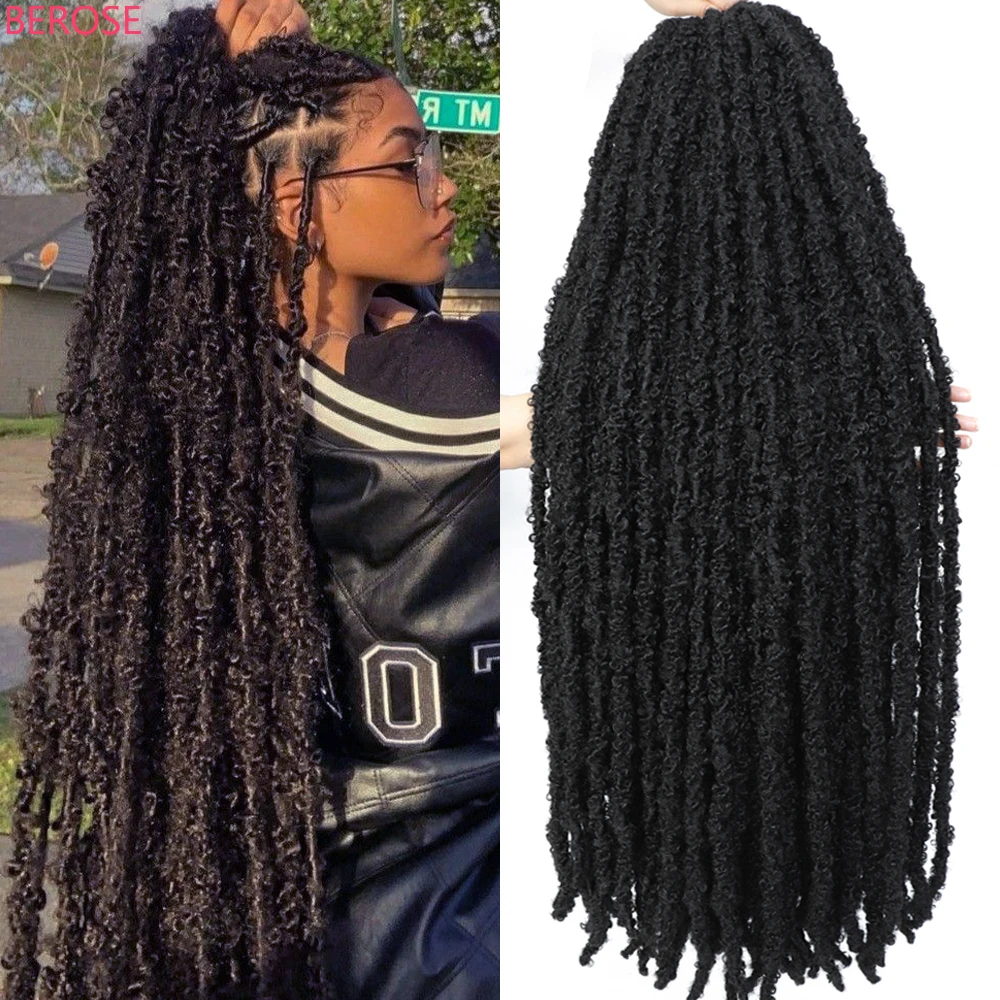 1B Black Handmade Butterfly Locks Crochet Hair Braiding Soft Faux Dreadlocks Hair Extension 12 14 18 24 36 42inch Synthetic Hair