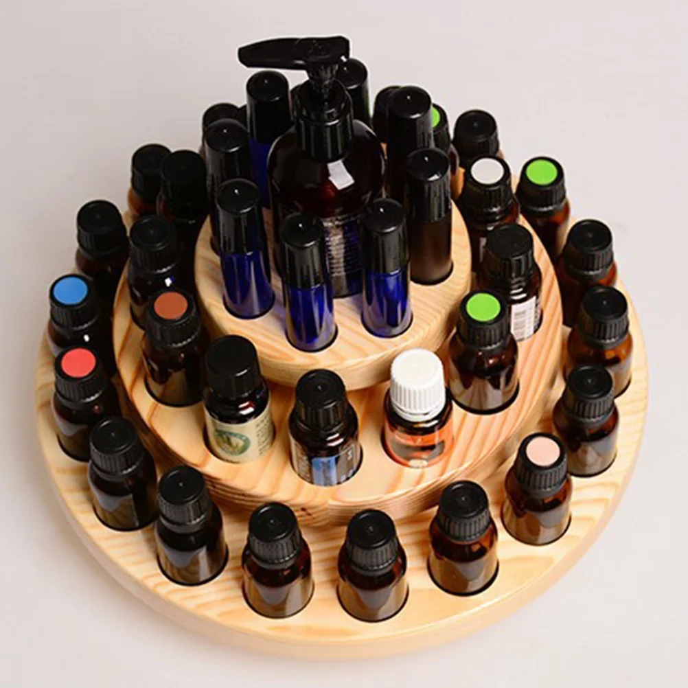 Wood Rotating Essential Oil Bottles Storage Display Rack Organizer 3 Layers 39 Holes Display Stand Holder