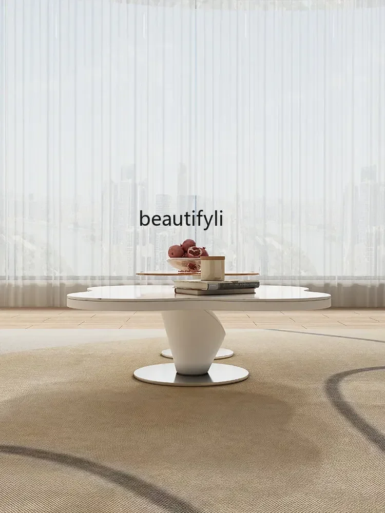 

zq Coffee Table Stone Plate Living Room Light Luxury Modern Simple High Sense French Small Apartment Glass Side Table