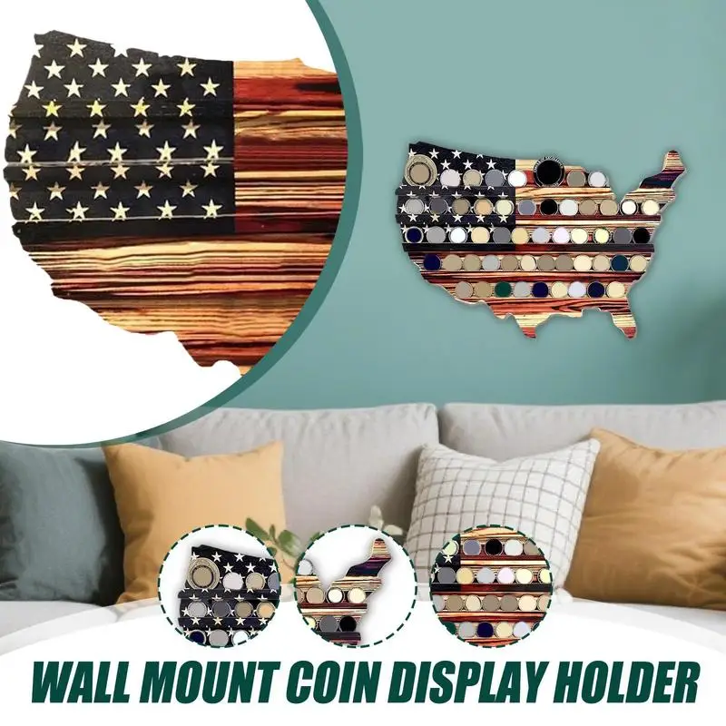 

Challenge Coin Display Rack American map Wooden Flag Challenge Coin Holder Wall Mount Hang Coin Display Decoration