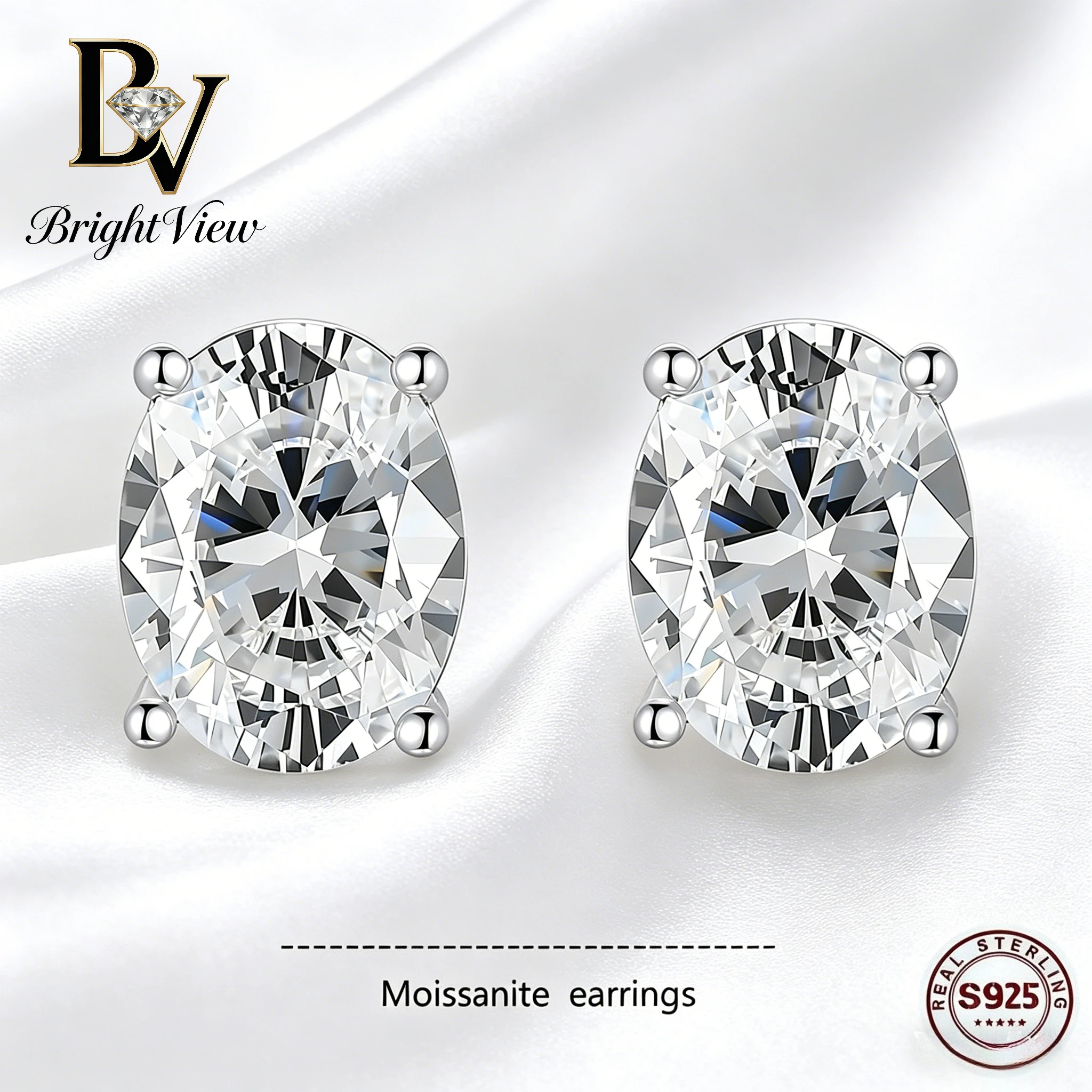

BrightView S925 Silver Oval Moissanite Stud Earrings for Women 1/2CT Dainty Minimalist Hypoallergenic Earrings Daily Wear Gift