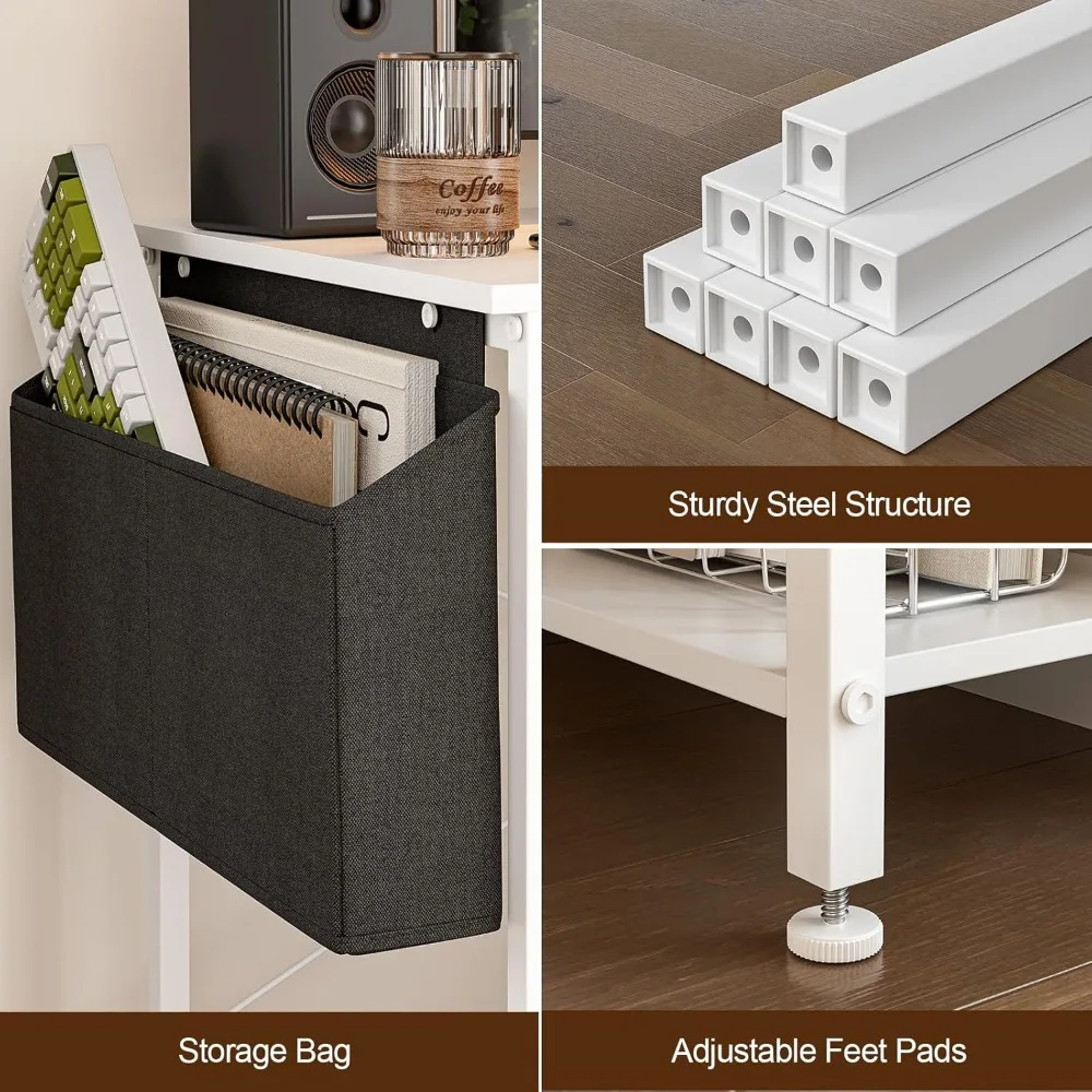 L-Shaped 40 Inch Computer Desk with Reversible Storage, Corner Office Desk for Home, Study Writing Table with Hutch