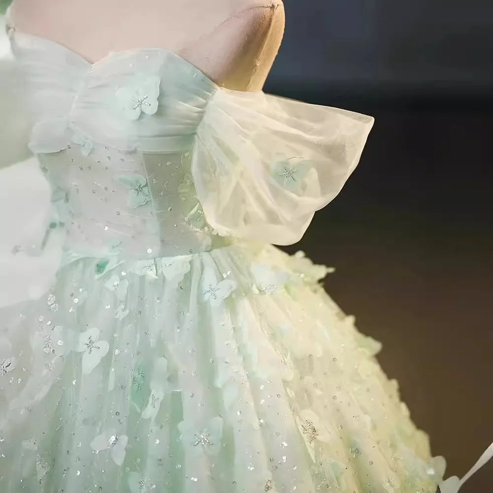 ที่กําหนดเองชุดบอลชุดราตรีปิดไหล่ Tulle ผีเสื้อพรหมวันเกิด Party Gowns อย่างเป็นทางการ Vestido De Fiesta