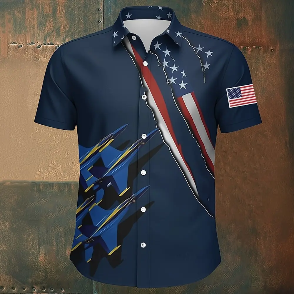 Men's US Flag Patriotic America's 250th Anniversary Button Up Shirts Short Sleeve Fashion Casual Holiday Casual Daily Summer