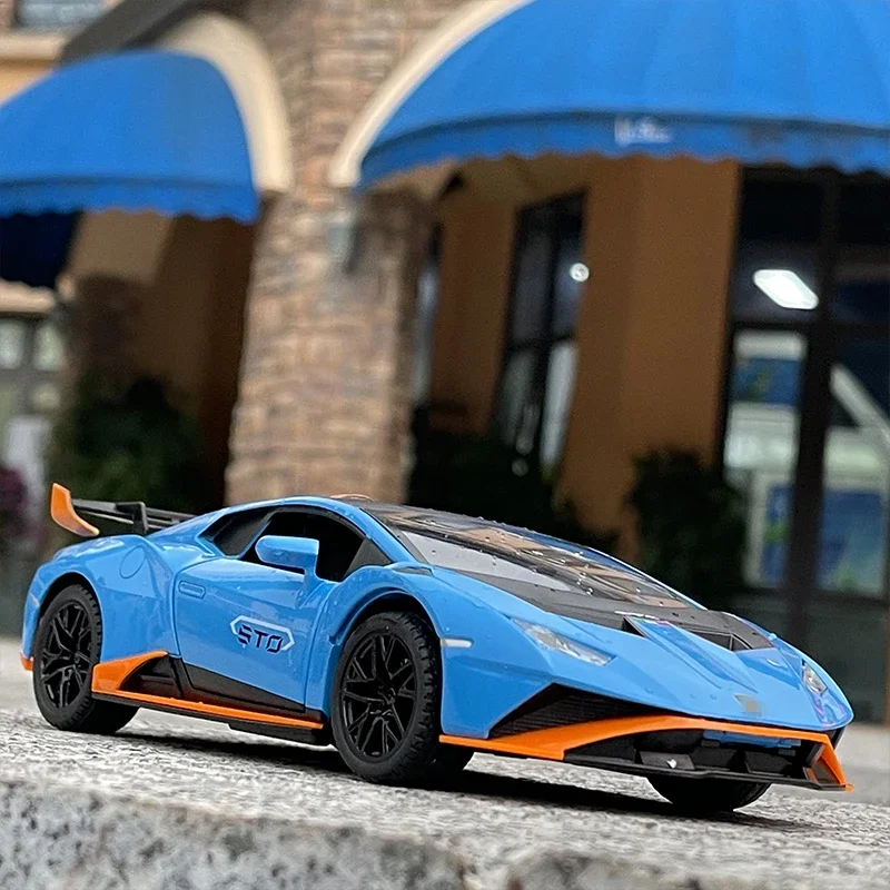 NEW 1:24 HURACAN STO Sports Car Alloy Car Model Diecasts Metal Toy Car Model Simulation Sound and Light Collection Toy Gift