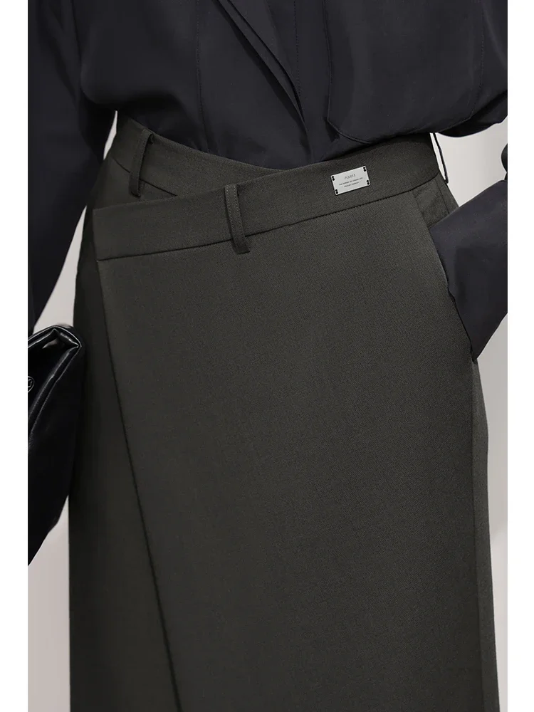 AMII Minimalist Half-body Skirt Women 2025 Spring New Elegant Commuter Anti-wrinkle Asymmetric A-line Slim Long Skirt 12541053