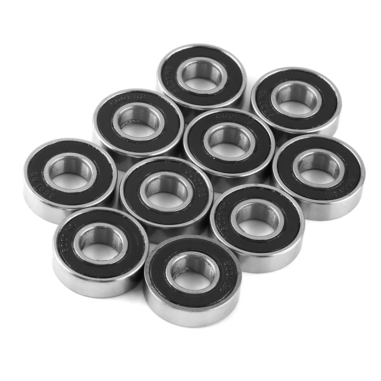 10 Pcs Durable MultiUse Rubber Sealed Deep Groove Steel Bearing 6001-2RS Ball Bearings 12x28x8mm