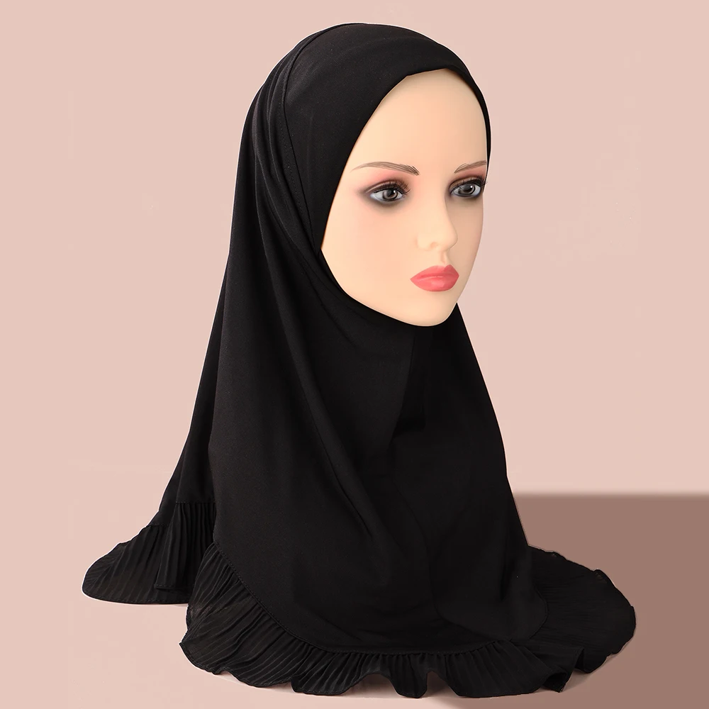 New Muslim Pullover Hat Malay Convenient Hijab Single-layer Ruffled Women\'s Scarf Hijab Solid Color Comfortable Hat Cap