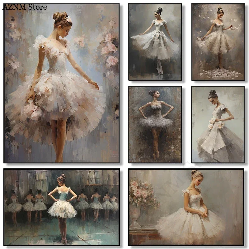 Póster Abstracto Retro Preppy Elegante de Ballet, Arte Clásico de Bailarina, Cuadros en Lienzo, Arte de Pared, Decoración para Estudio de Danza y Hogar