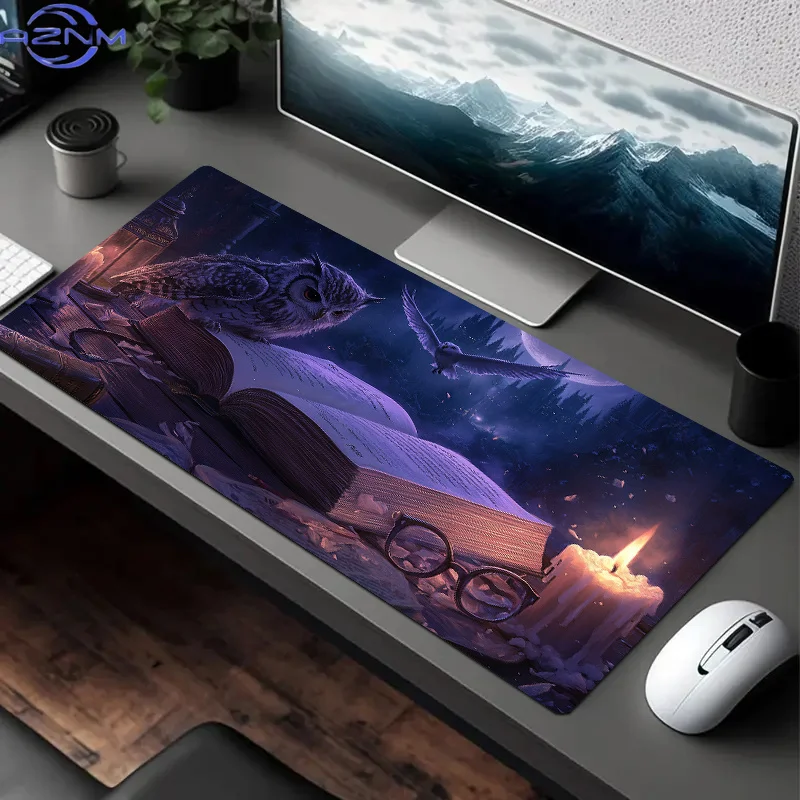 Magic Owl and Spellbook Design Mouse Pad, Non-Slip Polyester Desk Mat for Office and Gaming – Perfect Birthday Gift for Wizards