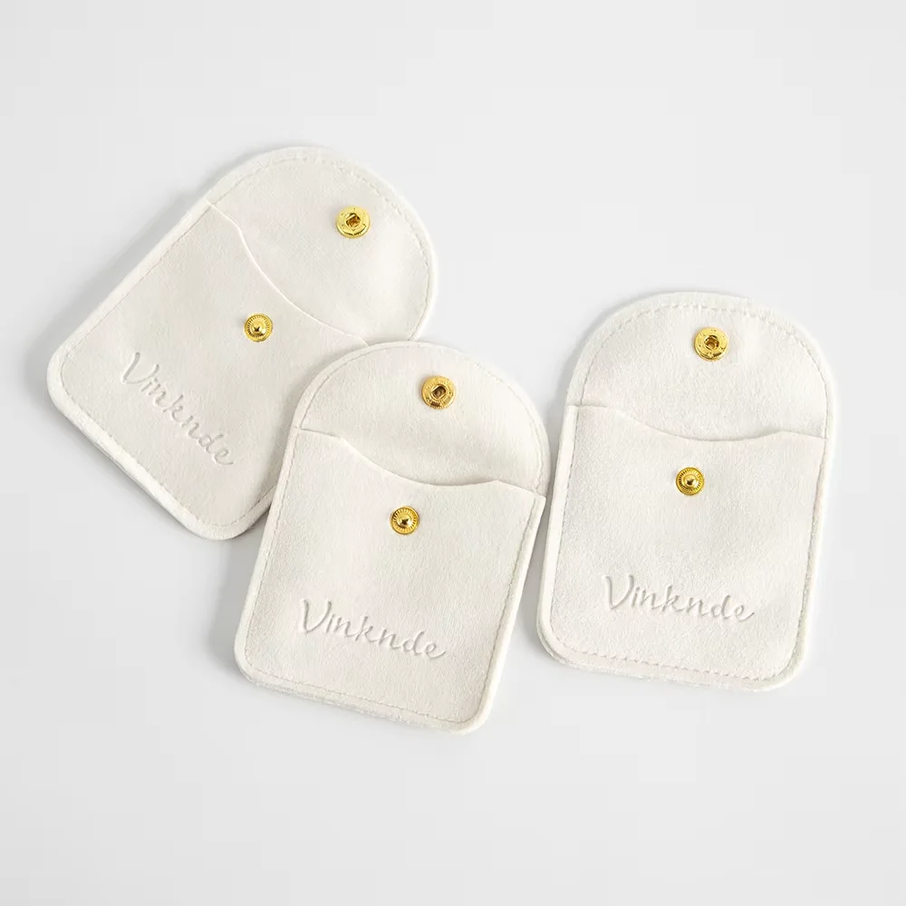 50Pcs Personalized Logo Soft Velvet Snap Button Bag  Jewellery Packaging Wedding Ring Earring Necklace Organizer Gift Display