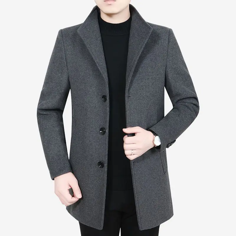 معطف صوفي متوسط الطول للرجال لخريف وشتاء جديد ملابس أبي معطف ابن قطن 00% سترة واقية مناسبة للخريف والشتاء #2