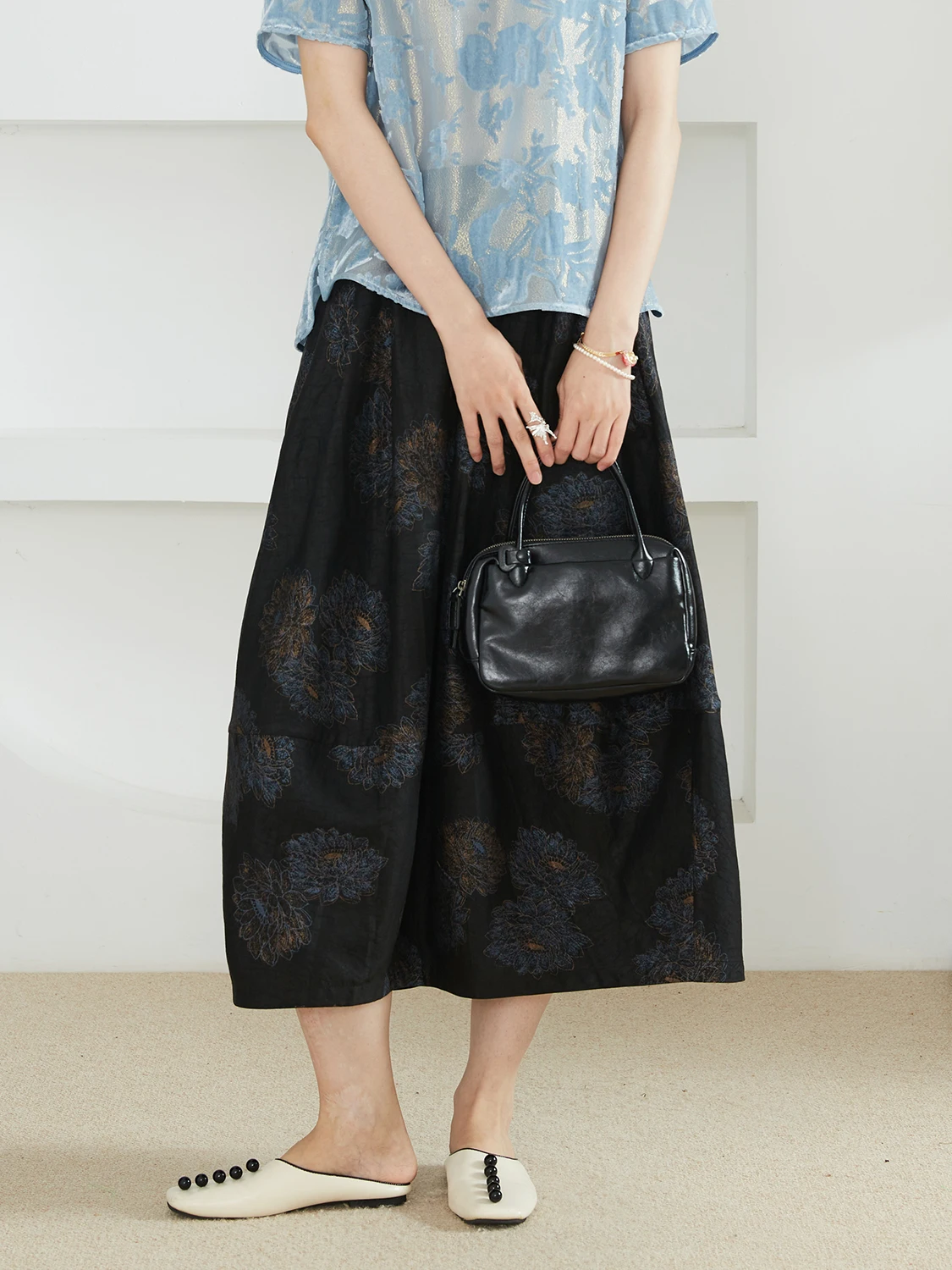 

Женская летняя юбка А-силуэта из золотистого шелка с эластичным поясом и пышным дизайном в традиционном китайском стиле