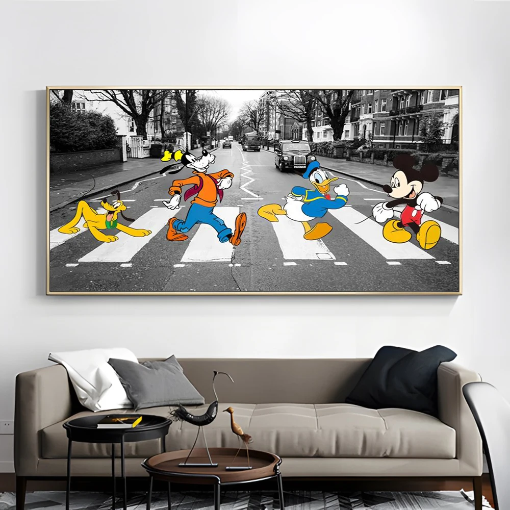 MINISO Disney Anime Cartoon Wall Art Canvas Posters Mickey Mouse Donald Duck Home Decor Children Room Canvas Painting Mural Gift