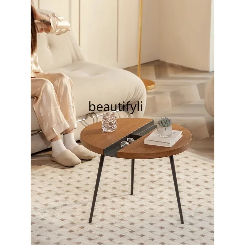 

07Nordic Living Room Retro round Small Coffee Table Modern Minimalist Art Low Table Small Apartment Iron Storage Side Table