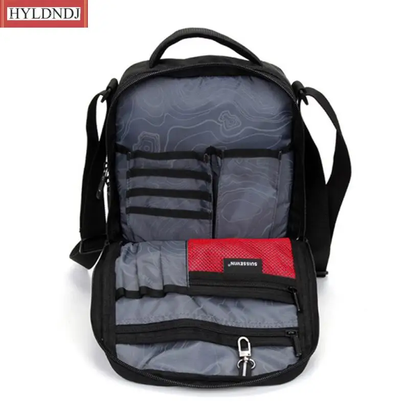 Bolsa Crossbody Suíça Masculina, Bolsa de Ombro, Maleta de Lazer, Pequena Bolsa Mensageiro, Tablets e Documentos, Preta, 9,7 polegadas, 11 polegadas