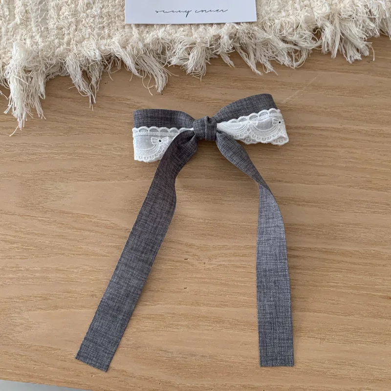 1 textured gray with bow hair clip girl lace splice streamer half tied hair duck beak clip hair accessory