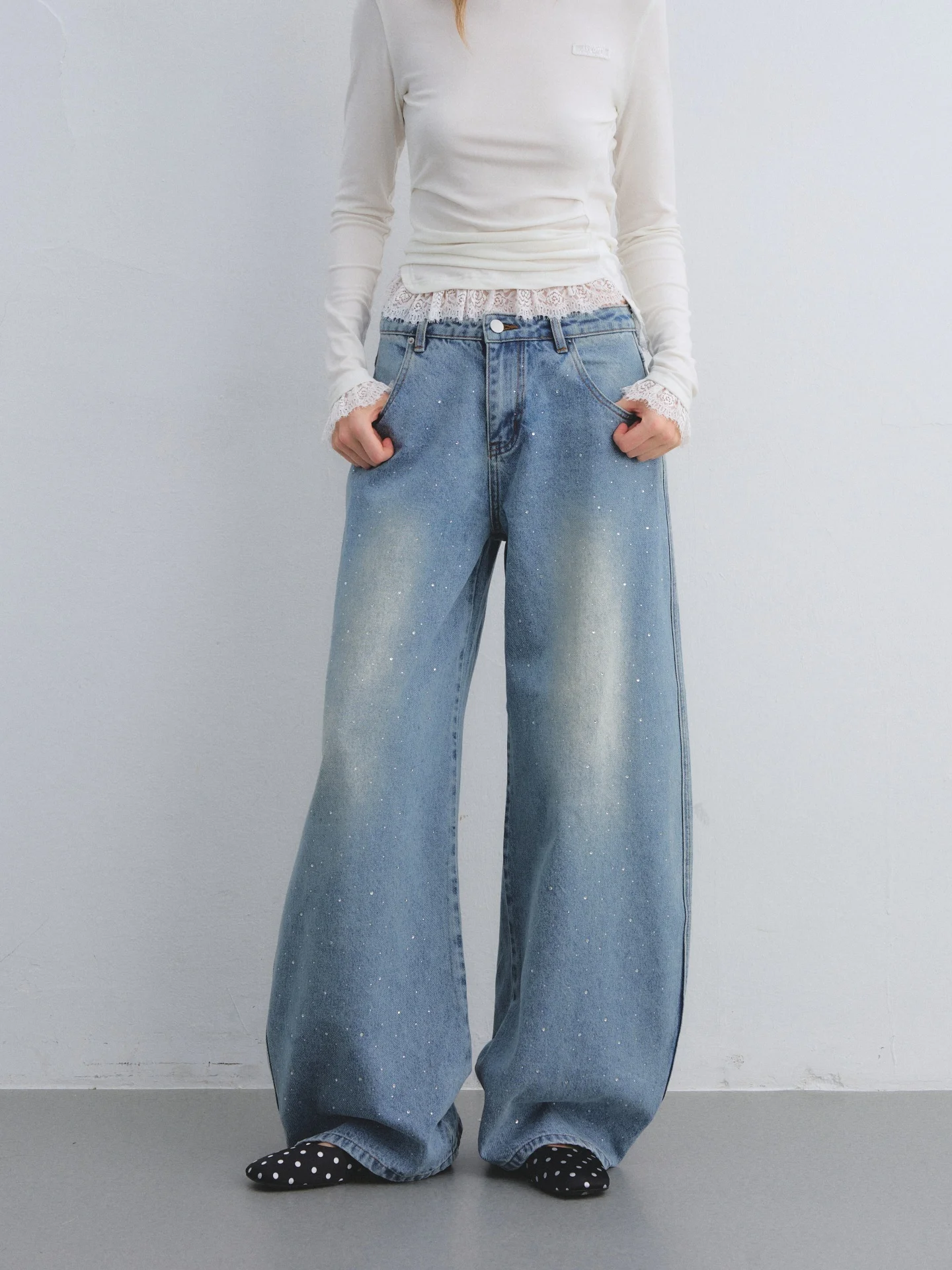

AsGony Heavy Duty Blue Washed Knife Wide Leg Jeans Loose Fit High Waist Denim Pants Love Asgony Brand Spring Season