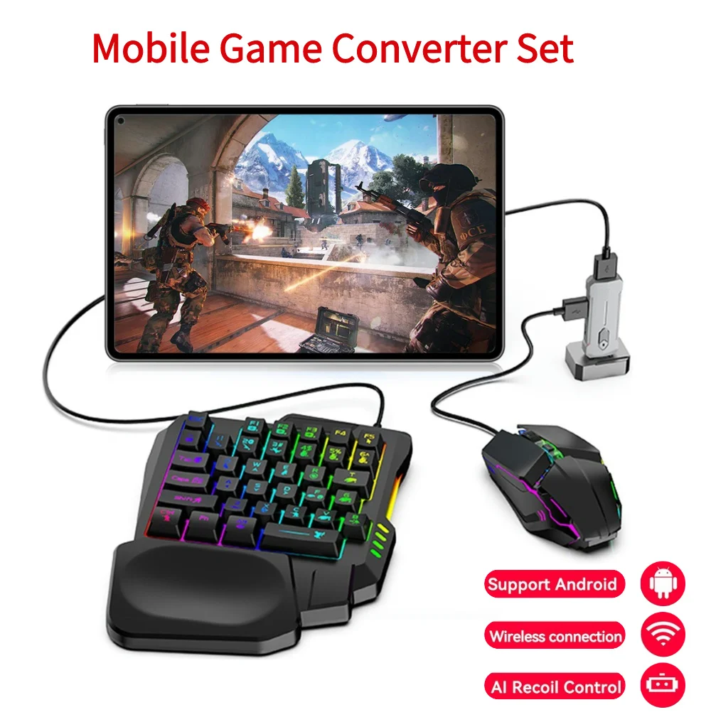 5 in 1 Mobile Game Converter Keyboard Mouse Gaming Set BT 5.3 for PUBG Gaming Keyboard and Mouse Combo for Android iOS System