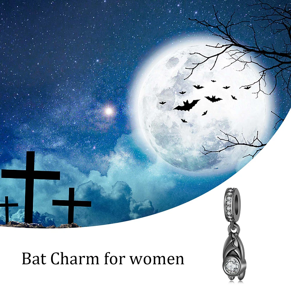 925 Sterling Silver Cute Bat Beads Sparkling Zircon Charms Fit European Bracelet/Necklace Jewelry For Women Girls Halloween Gift