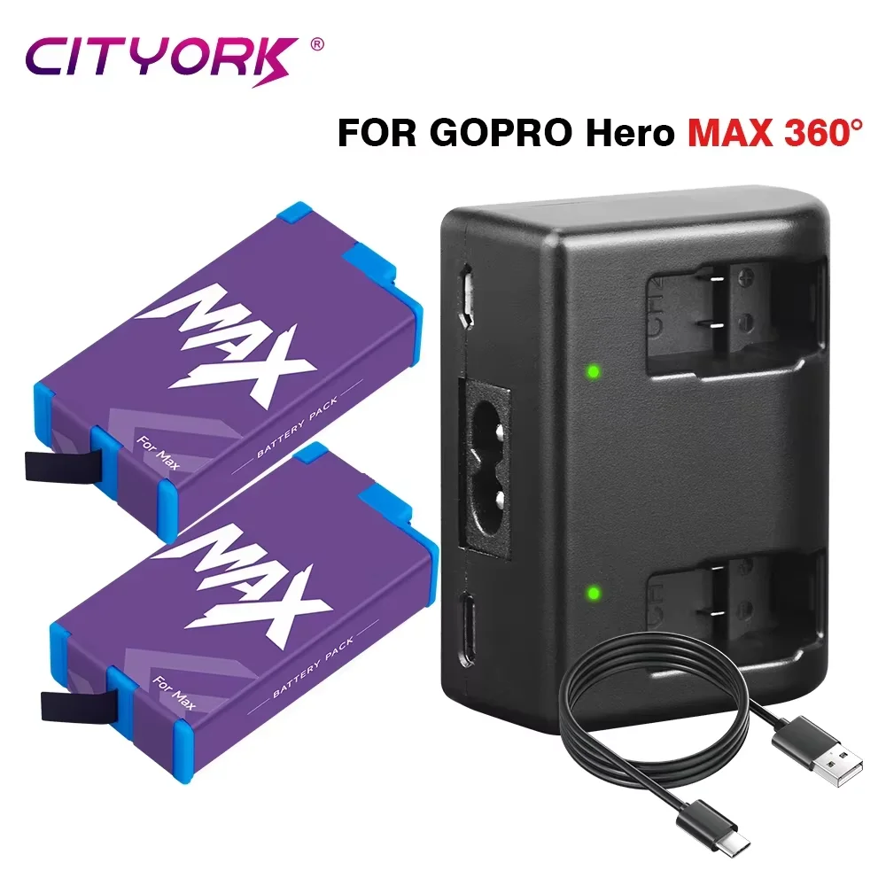 1860 mAh für GoPro Max, passend für GO PRO Hero MAX 360. °   Akku für GoPro Action-Kamera, Zubehör + Dual-USB-Ladegerät