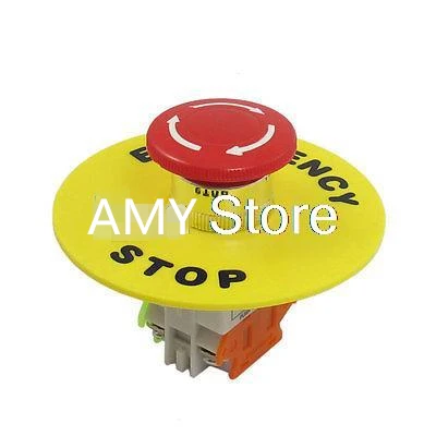 1Pc Latching Maintained Ui 660V Ith 10A 4 Screw Terminals Emergency Stop Push Button Switch NO/NC with 60mm or 90mm Ring Plate