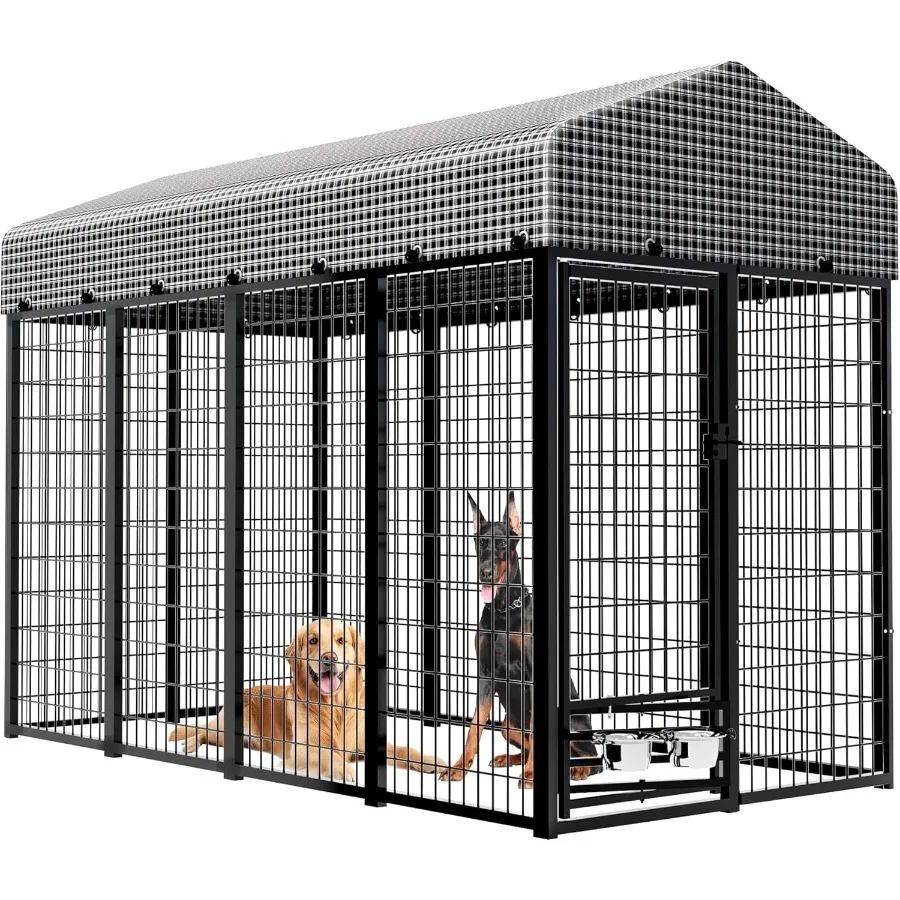 Large Dog Kennel Outside with Roof Heavy-Duty Indoor Outdoor Run Dog Enclosure with Removable Cover Dog Pens Outside