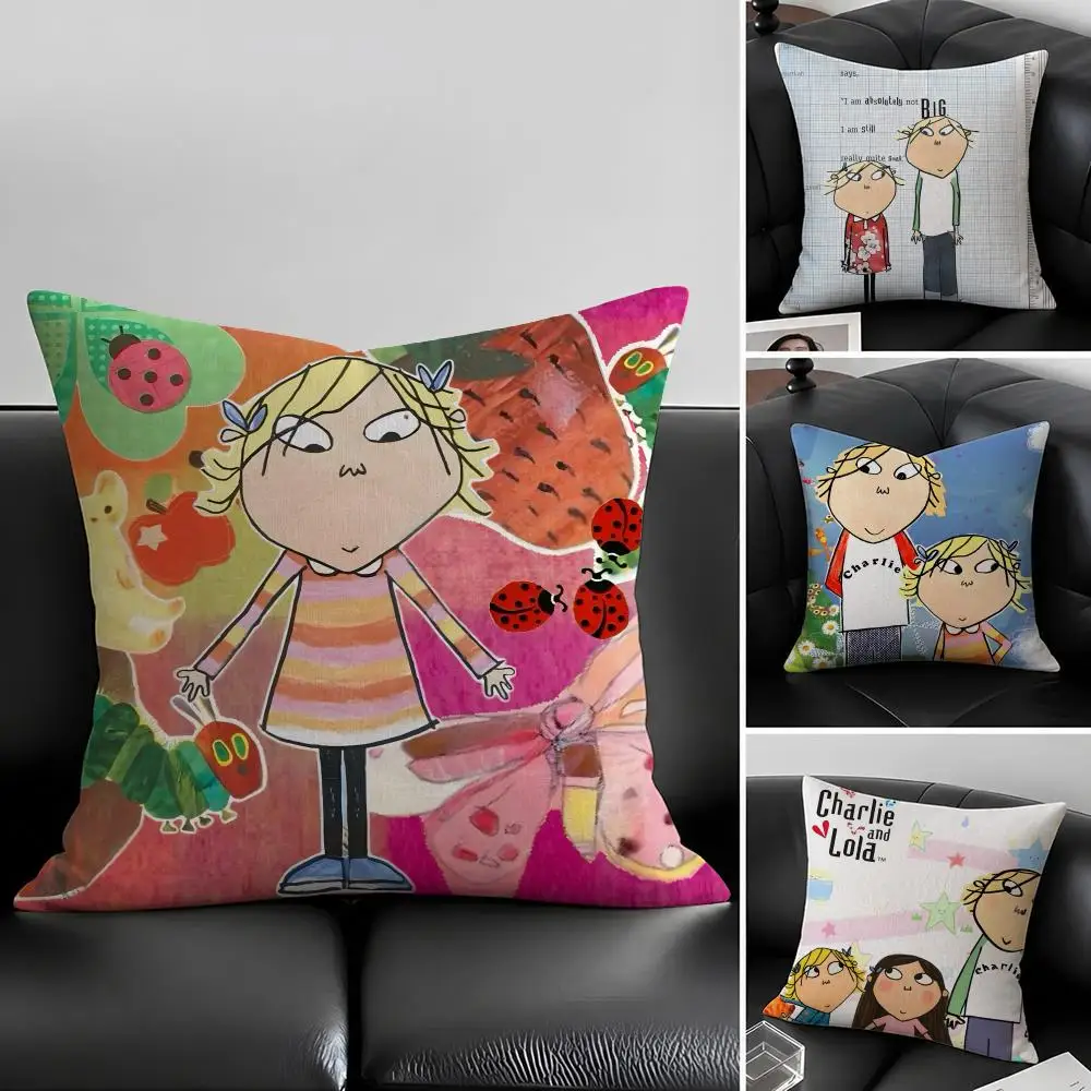 TV Series Charlie and Lola Cushion Cover Natural Linen Pillowcase Set, All-in-One Decor for Sofa, Bedroom & Chair