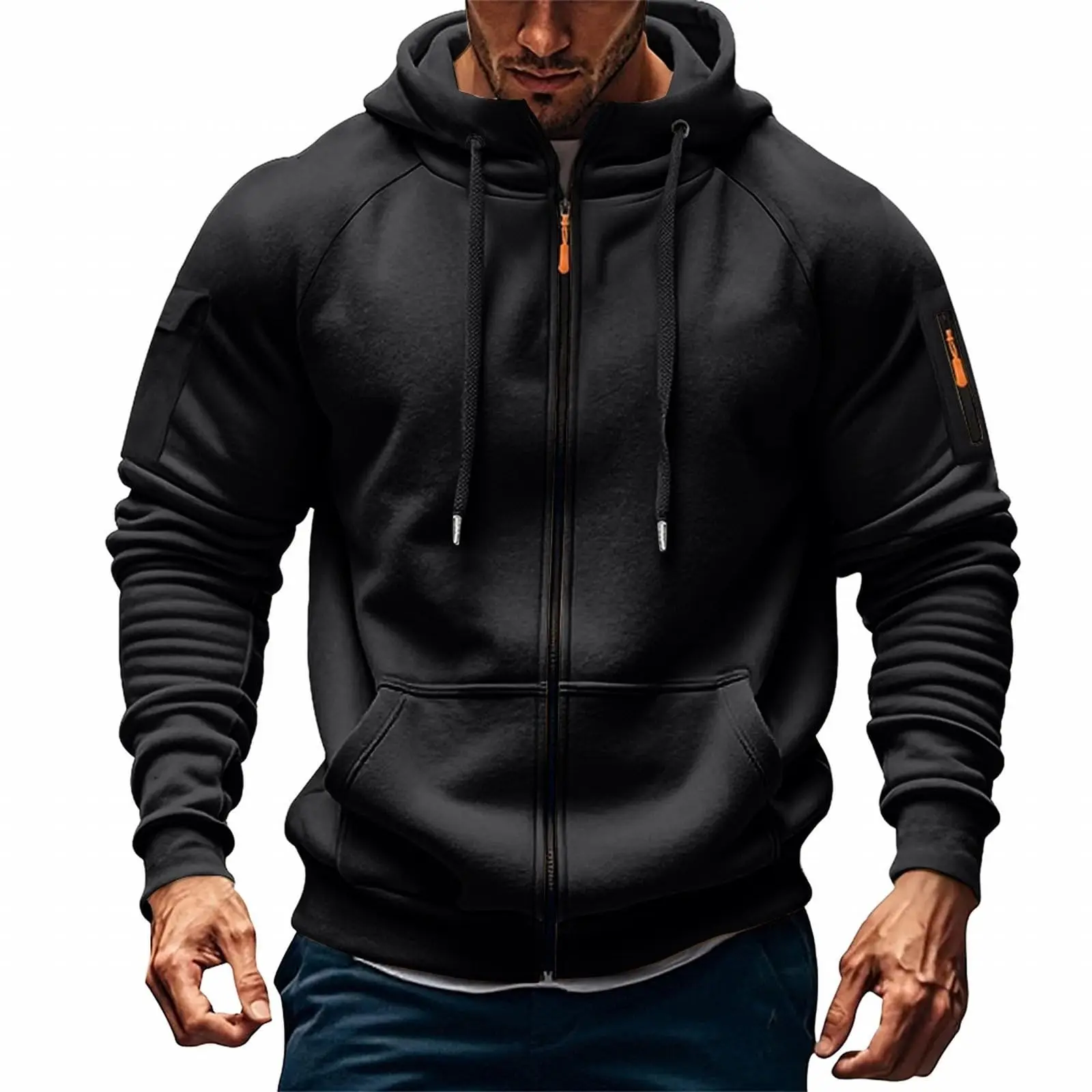 

Men's Sweatshirt Loose Hooded Multi-Pocket Zipper Long Sleeve Casual Cardigan Fashion Men's Jacket Plus Size Loose Pullover