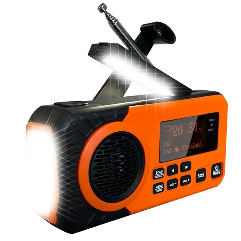 

【ПОДАРОК】Аварийное радио с ручным приводом DAB+ FM, перезаряжаемое, 5000 мАч, с функцией солнечной зарядки и сигнализации при отключении электричества, черное