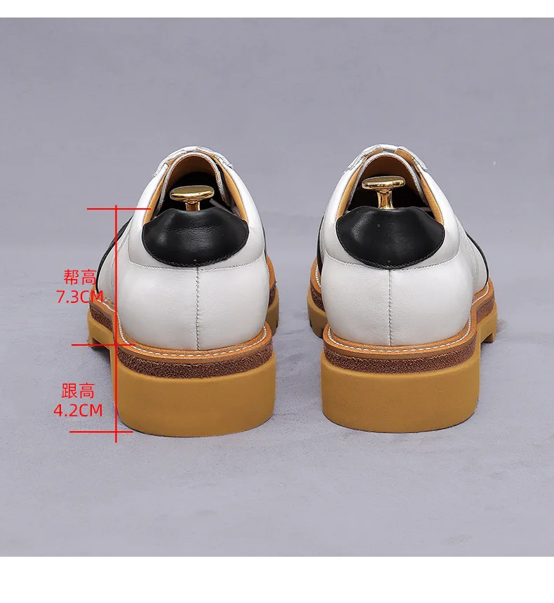 Oxfords Men Shoes Genuine Leather Lace Up Thick Platform Sole Contrast Patchwork Dress Shoes Luxury Casual Social Men's Shoes