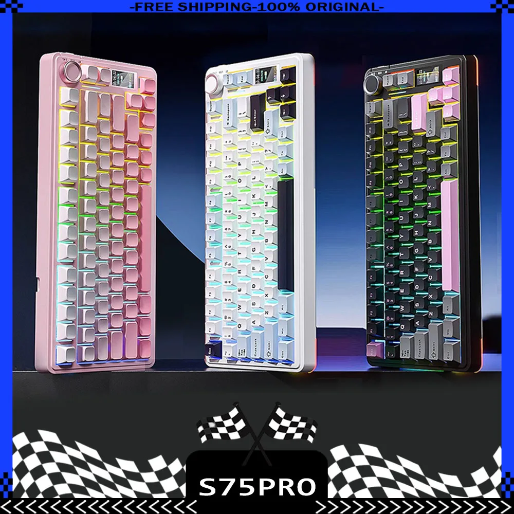 

AULA S75Pro Mechanical Keyboard Tri Mode Wireless Gaming Keyboard Gasket RGB 4000mAh Screen Keyboard PC Accessories Gamer Gifts