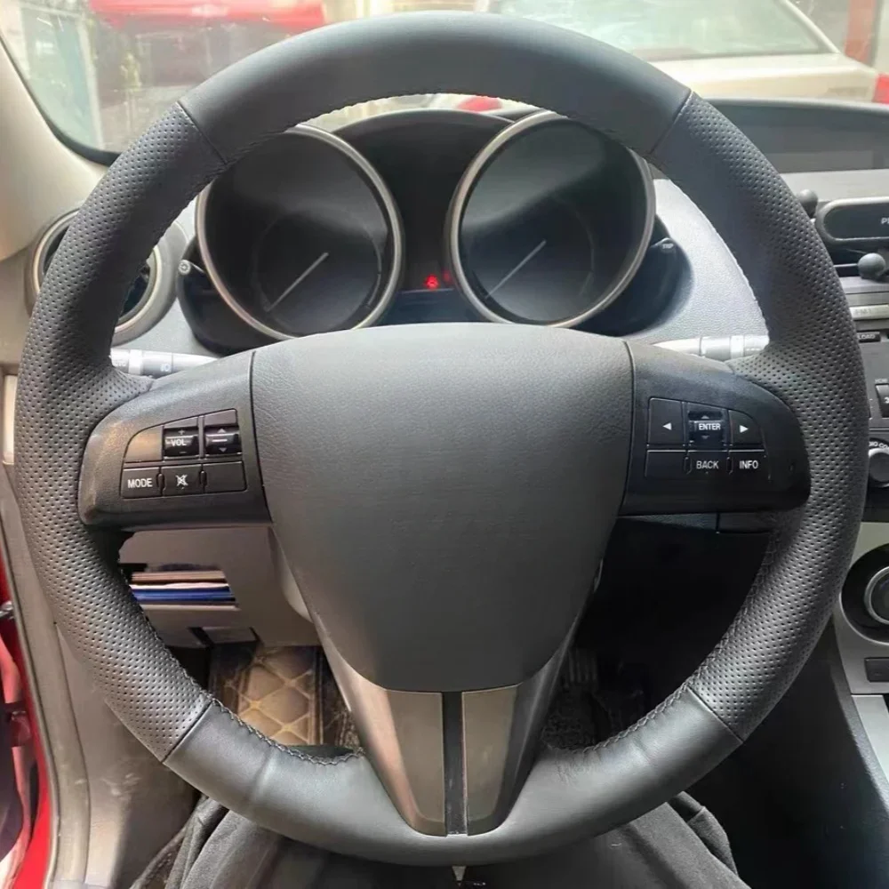 

Черный автомобильный чехол на руль, кожа из микрофибры «сделай сам» для старого Mazda 3 Mazda 5 Mazda 6 2003-2015, автомобильные аксессуары для интерьера