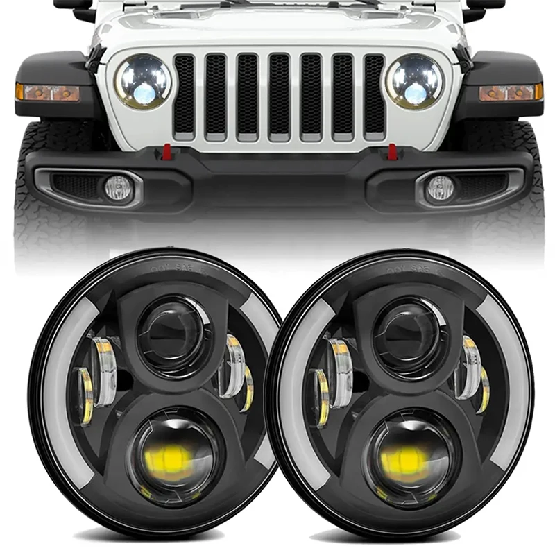 

For land Rover Defender Td5 H4 plug&play 7 Inch LED Projector Headlight Angel Eye Light For Jeep Wrangler JK TJ LJ lada 4x4 niva