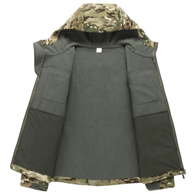 الرجال لينة قذيفة التمويه الشتاء سترة مقاوم للماء صوف مبطن الصيد الستر في الهواء الطلق المشي لمسافات طويلة الصيد معطف مقنع MY1152 #6