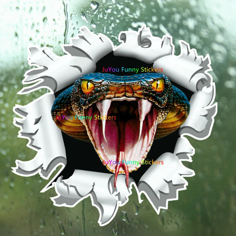 FUYOOHI Funny Stickers Exterior Accessories Car Sticker Snake Anger Cobra Head Come Out From Bullet Hole  Automobiles PVC Decal