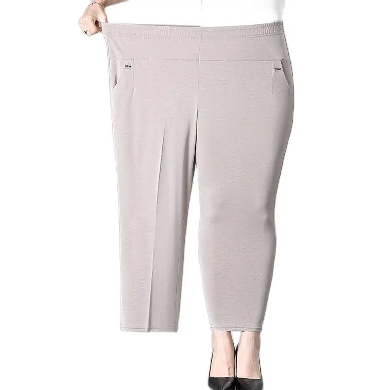 Middle Aged Women\'s Pants 2023 New Summer Thin High Waiste Elastic Loose Straight Pants Female Casual Trousers 5XL 6XL 7XL 8XL