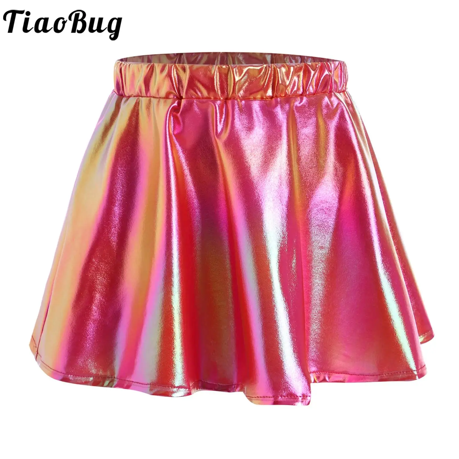 

Girls Dance Skirt Gloss Metallic A-line Elastic Mini Skirt Pleated Skirt Skater Skirt for Latin Jazz Ballet Dance Performance