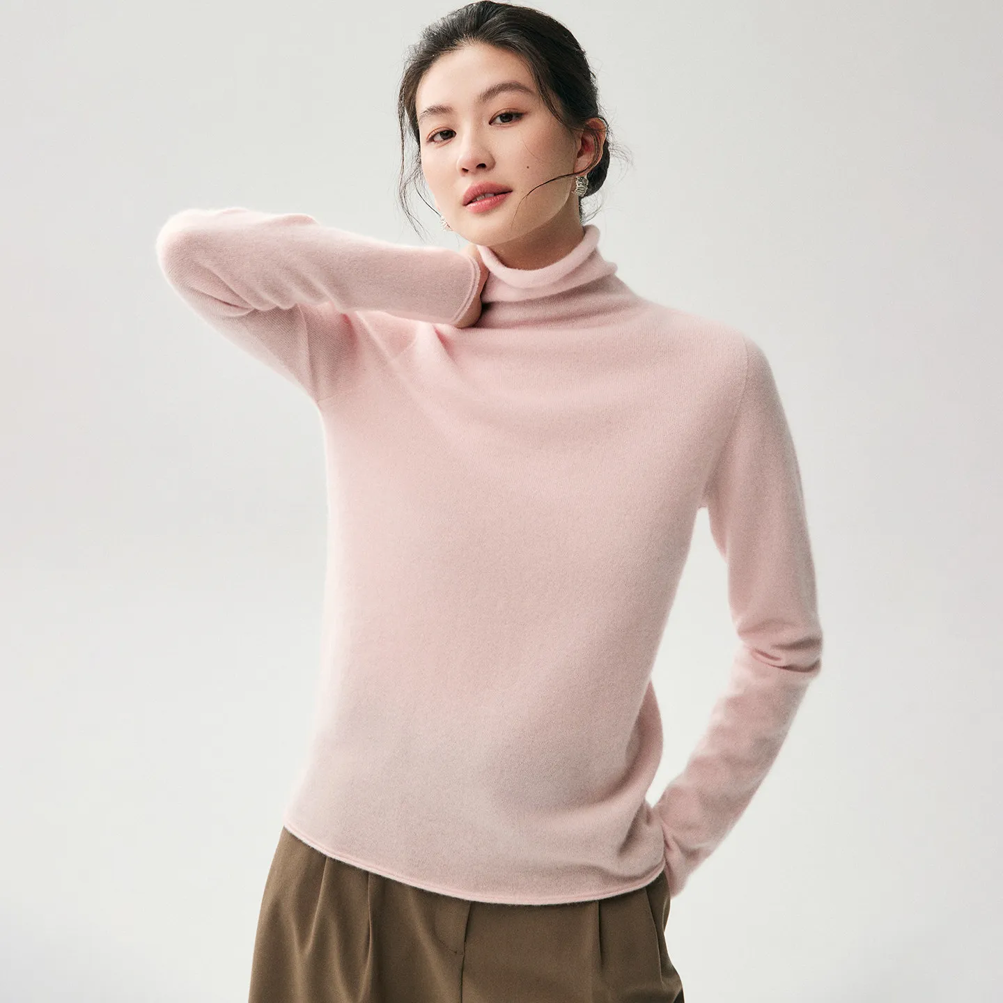 Pile collar cashmere sweater women seamless turtle neck bottoming sweater