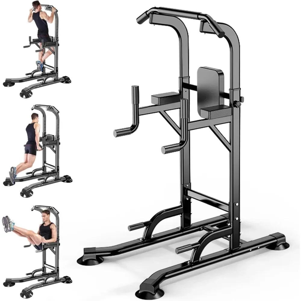 

A Power Tower Adjustable Height Pull Up & Dip Station Multi-Function Home Strength Training Fitness Workout Station for Home Gym